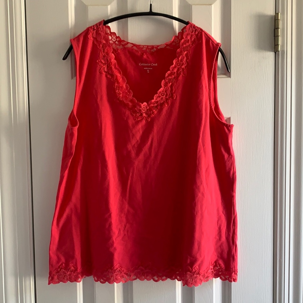 Coldwater Creek V-Neck Lace Trim Cami- Hot Pink- Size XL